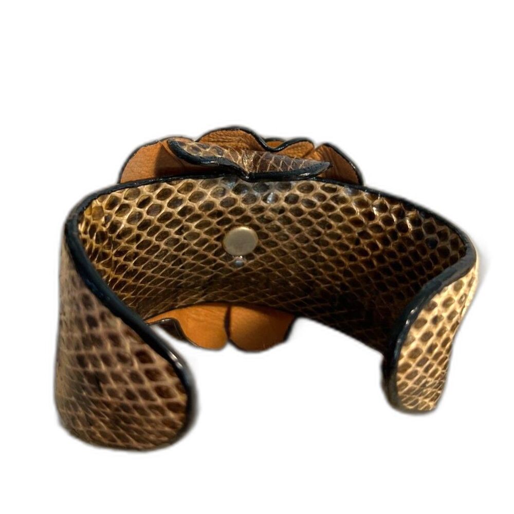 Vintage Python Snakeskin Cuff Braceelet With Rose… - image 2
